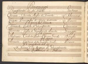 The cast of Caldara's L'olimpiade as listed in score #1